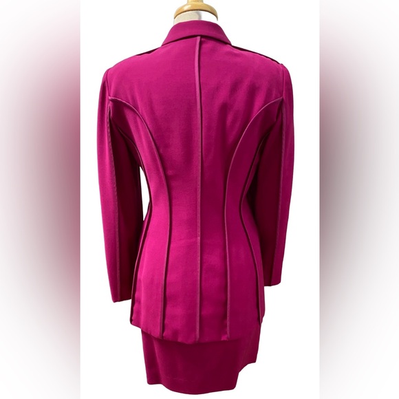 MOSCHINO Cheap & Chic Italy -Burgundy Virgin Wool 2pc Jacket Skirt USA 10 - Picture 3 of 5